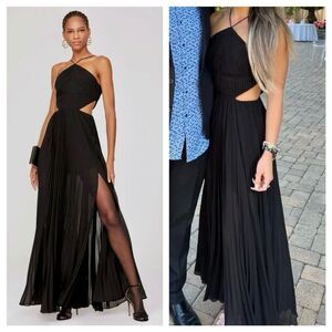 AMUR Maxi Dress Gown Black Janet Halter Pleated Sleeveless size 8